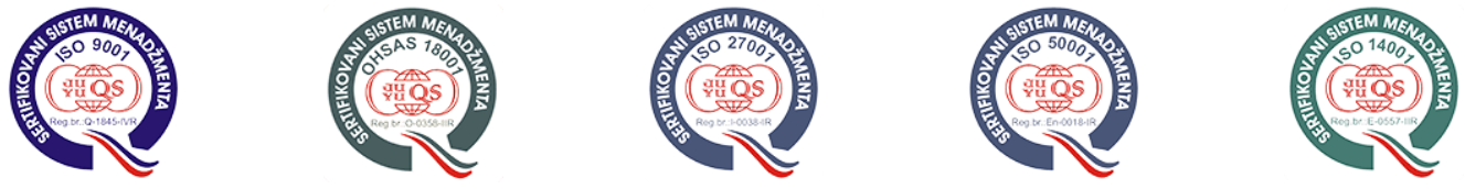 iso-standardi ISO 9001, OHSAS 18001, ISO 27001, ISO 50001, ISO 14001 Balkan Lift Komerc